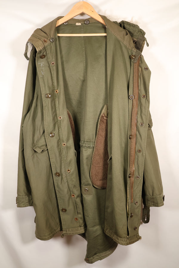 Late 1940's L size US Army M-48 Field Parka with repairs, used movie company costume.