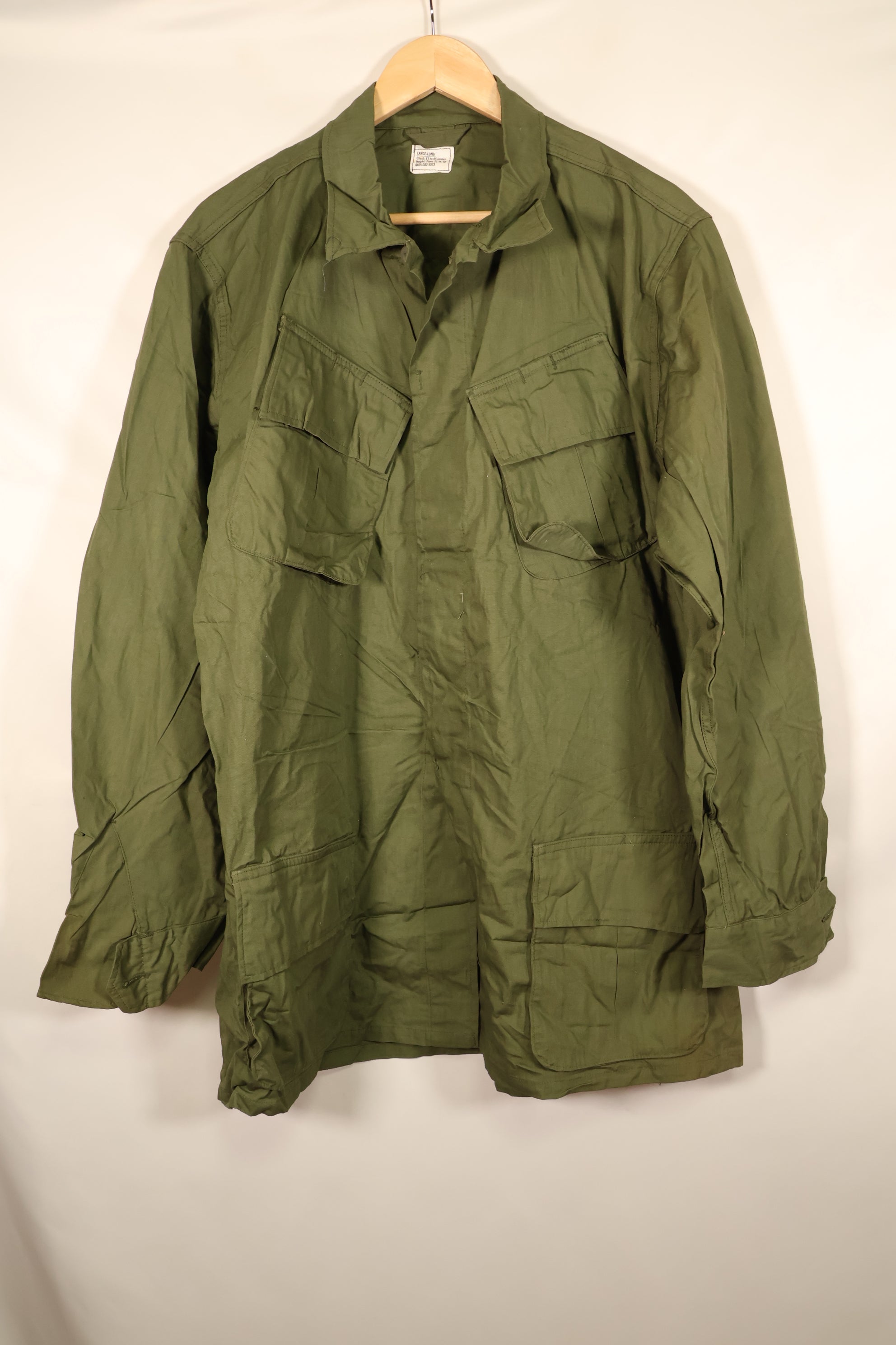 1967 Contract, L-L, Virtually Unused, 3rd Model Jungle Fatigue Jacket, Stains on the Back, Used