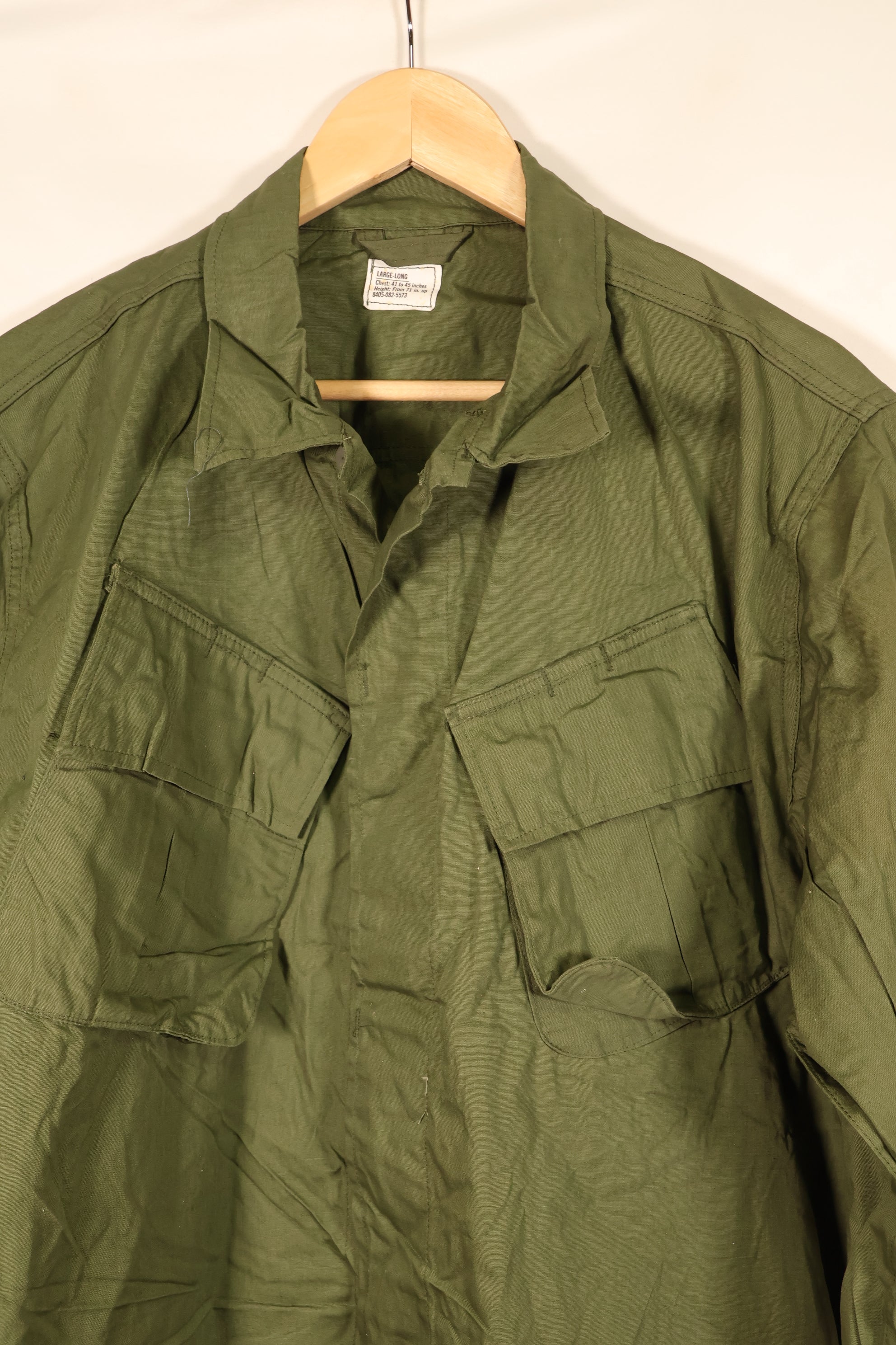 1967 Contract, L-L, Virtually Unused, 3rd Model Jungle Fatigue Jacket, Stains on the Back, Used