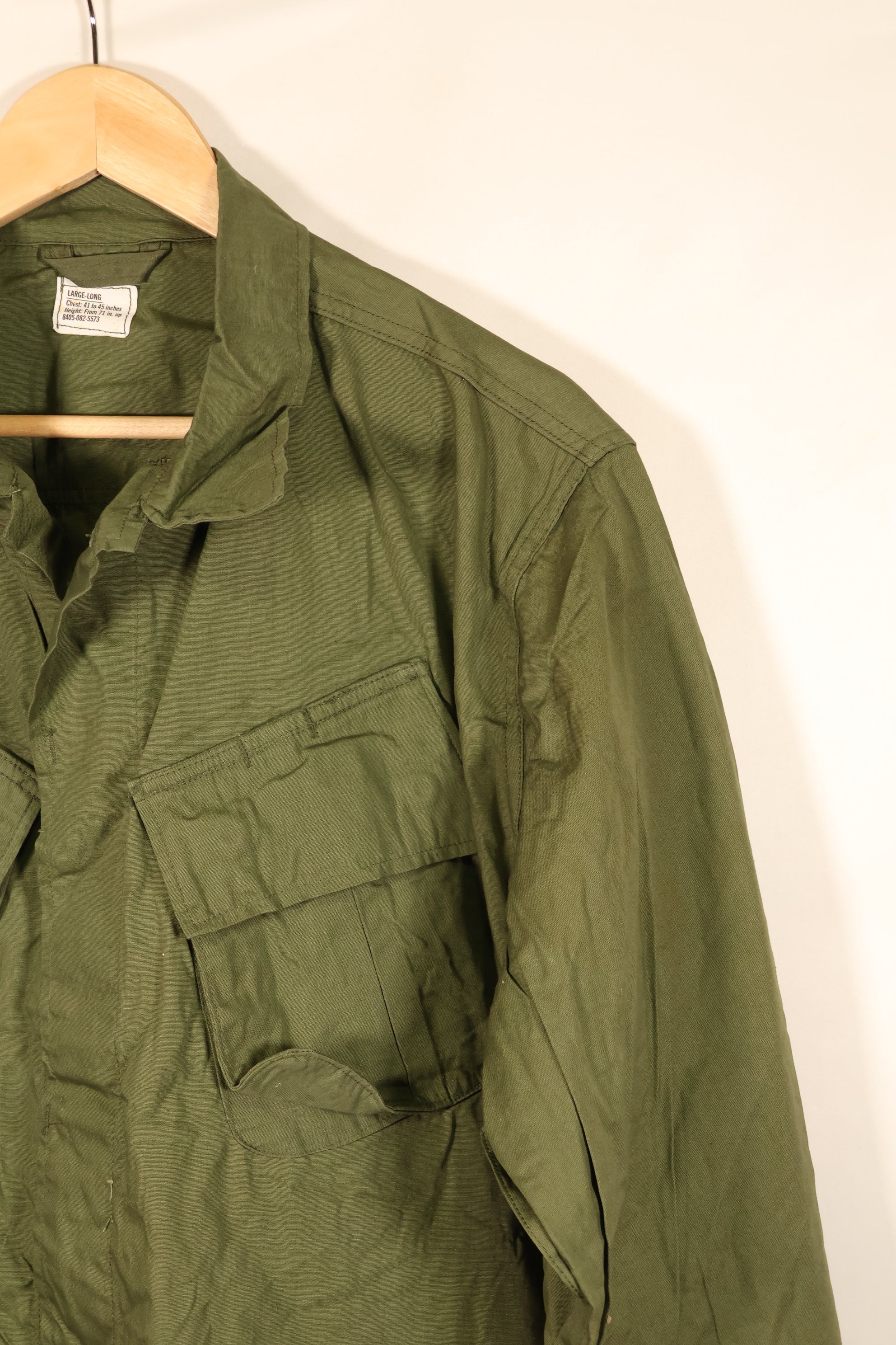 1967 Contract, L-L, Virtually Unused, 3rd Model Jungle Fatigue Jacket, Stains on the Back, Used