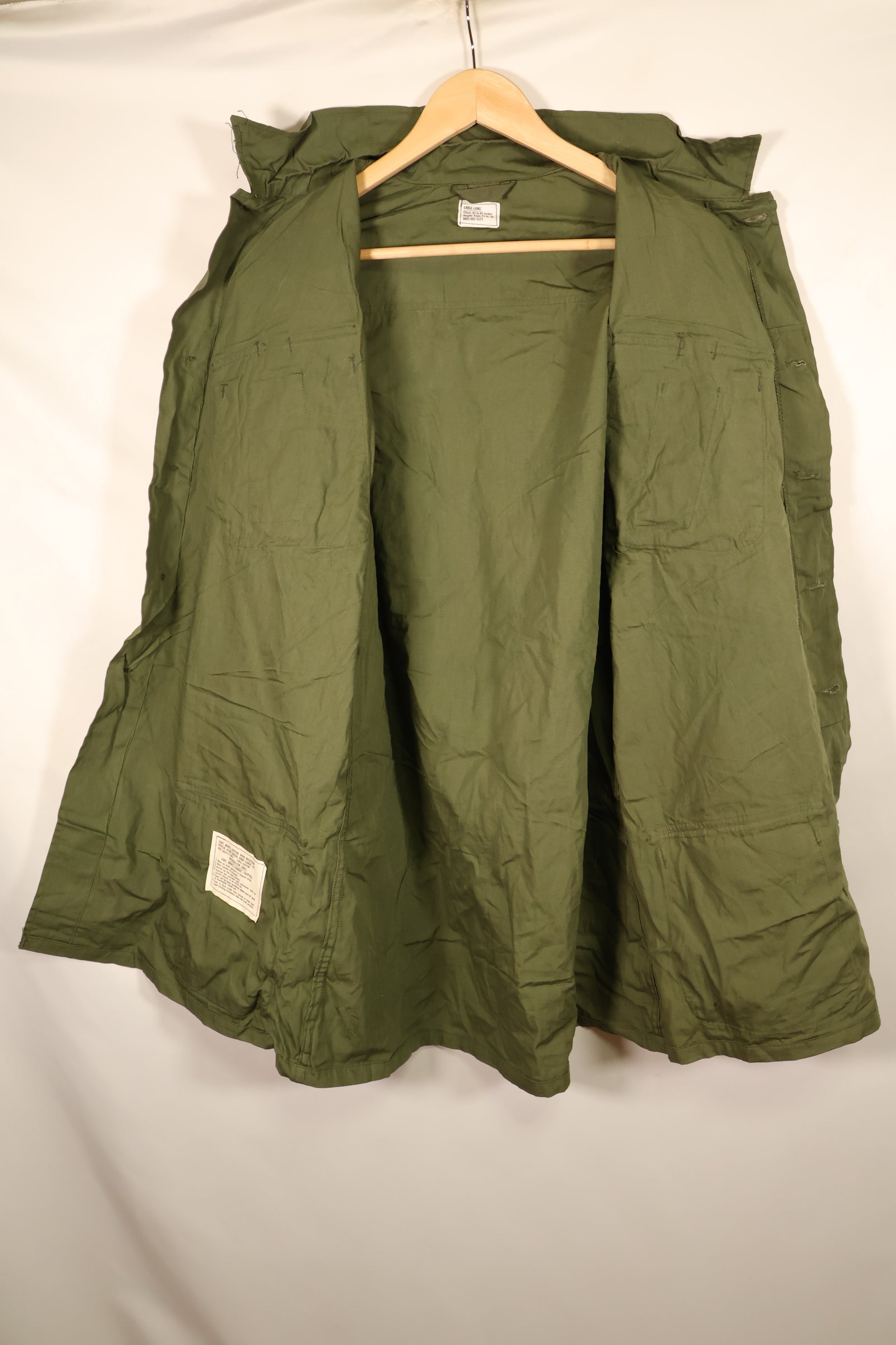 1967 Contract, L-L, Virtually Unused, 3rd Model Jungle Fatigue Jacket, Stains on the Back, Used