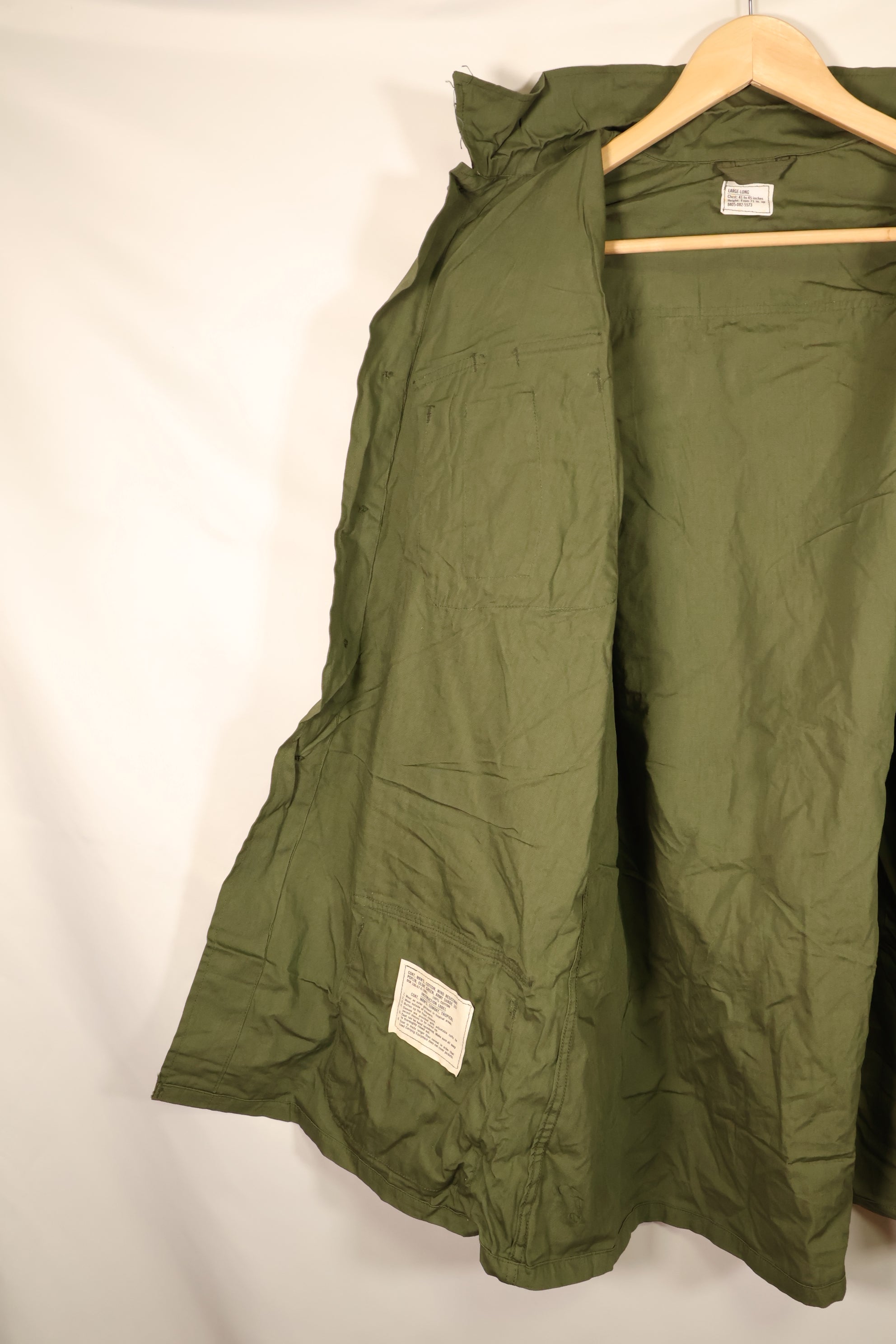 1967 Contract, L-L, Virtually Unused, 3rd Model Jungle Fatigue Jacket, Stains on the Back, Used