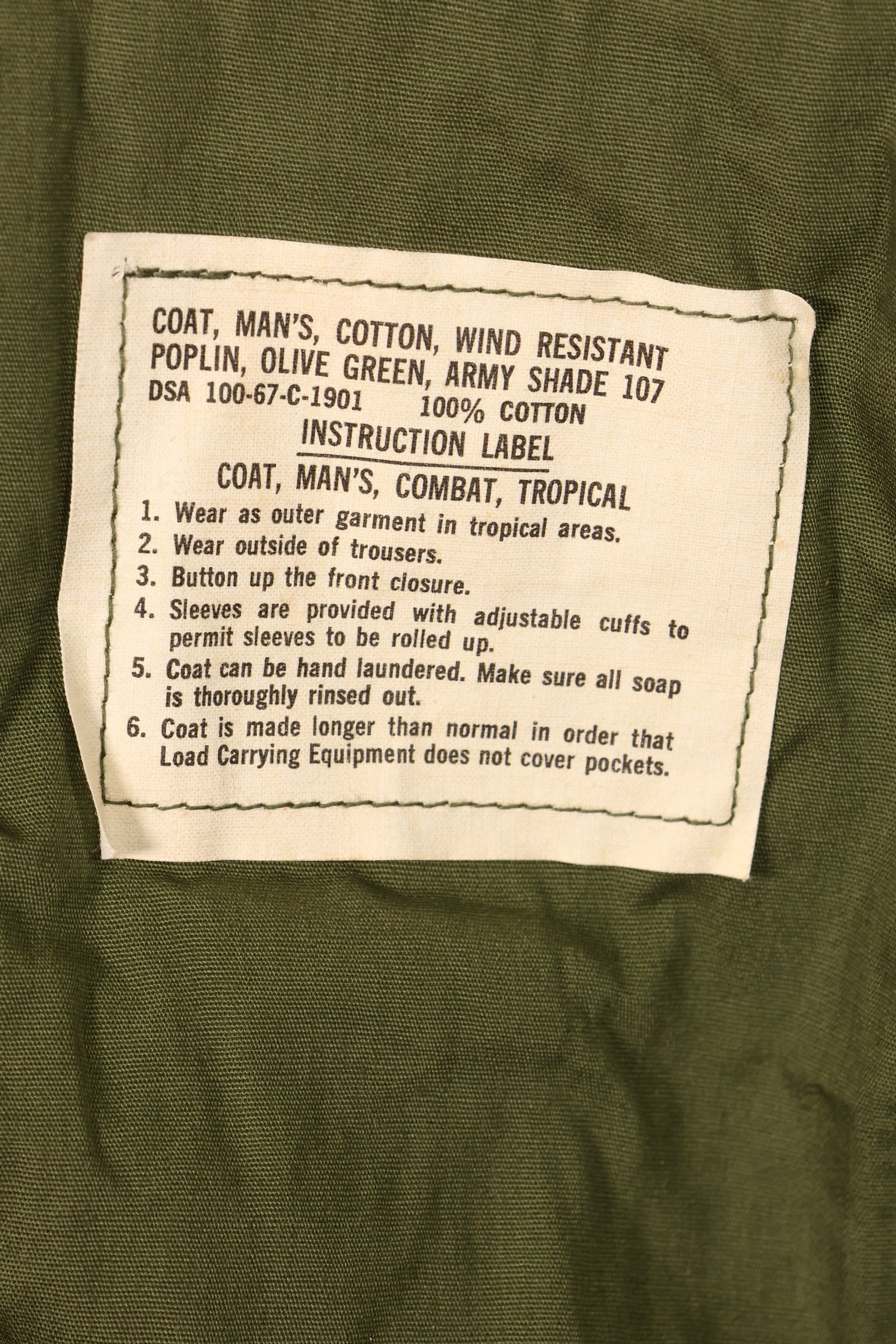 1967 Contract, L-L, Virtually Unused, 3rd Model Jungle Fatigue Jacket, Stains on the Back, Used