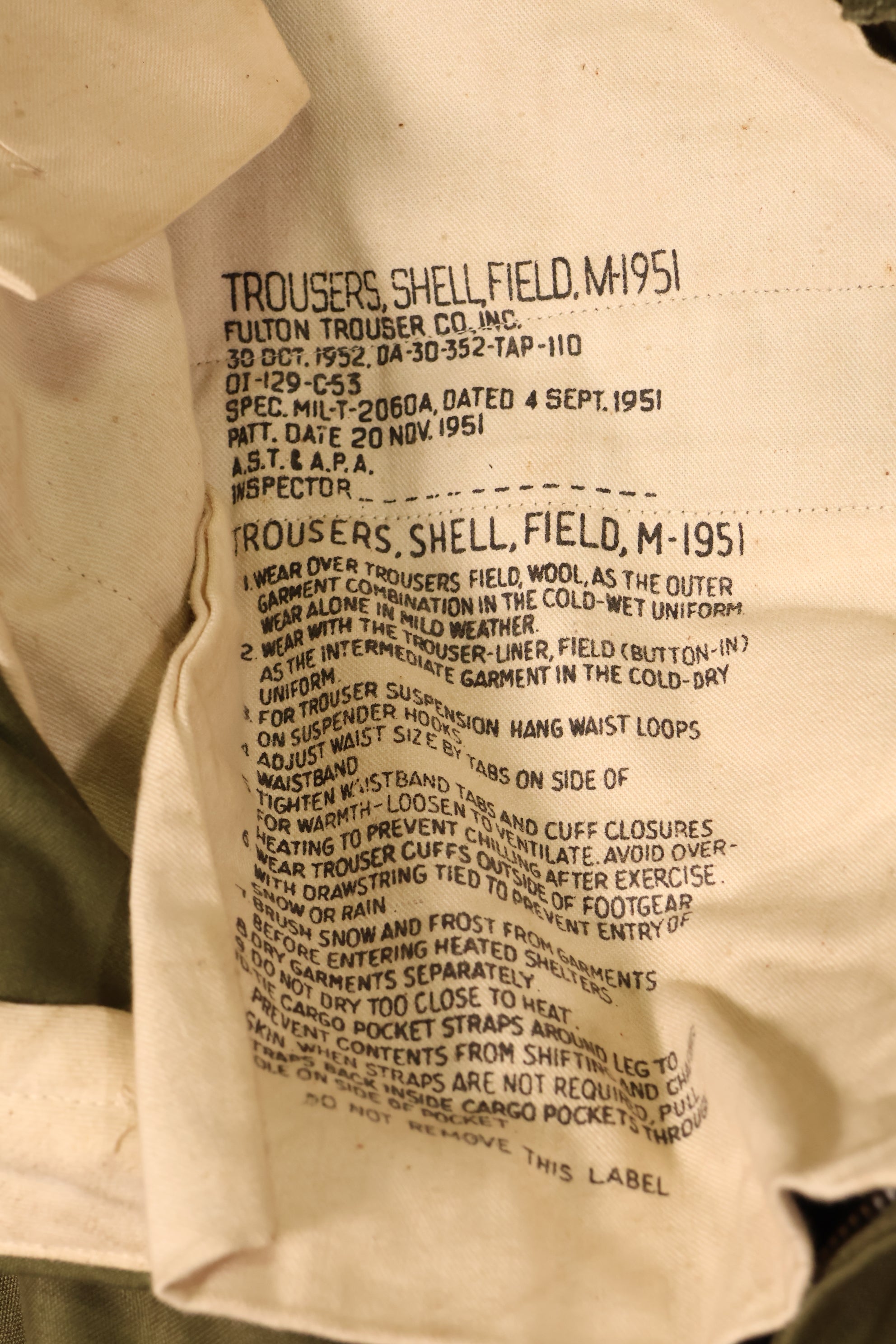 1951 Contract, M-R, U.S. Army, M-1951 Field Pants, M51 Pants, Virtually Unused　
