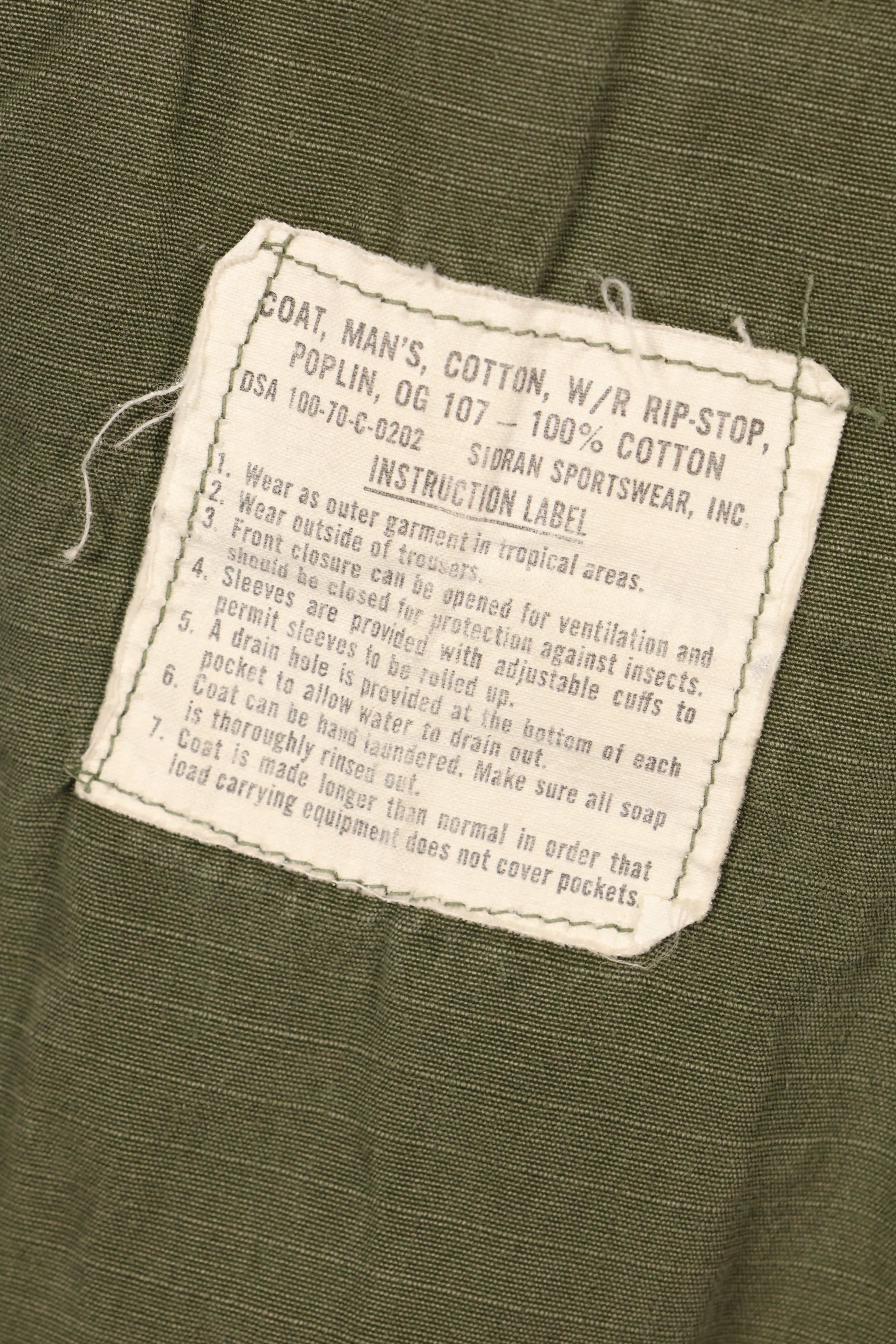 1970 Contract M-S 4th Model Jungle Fatigue Jacket, faded, used.