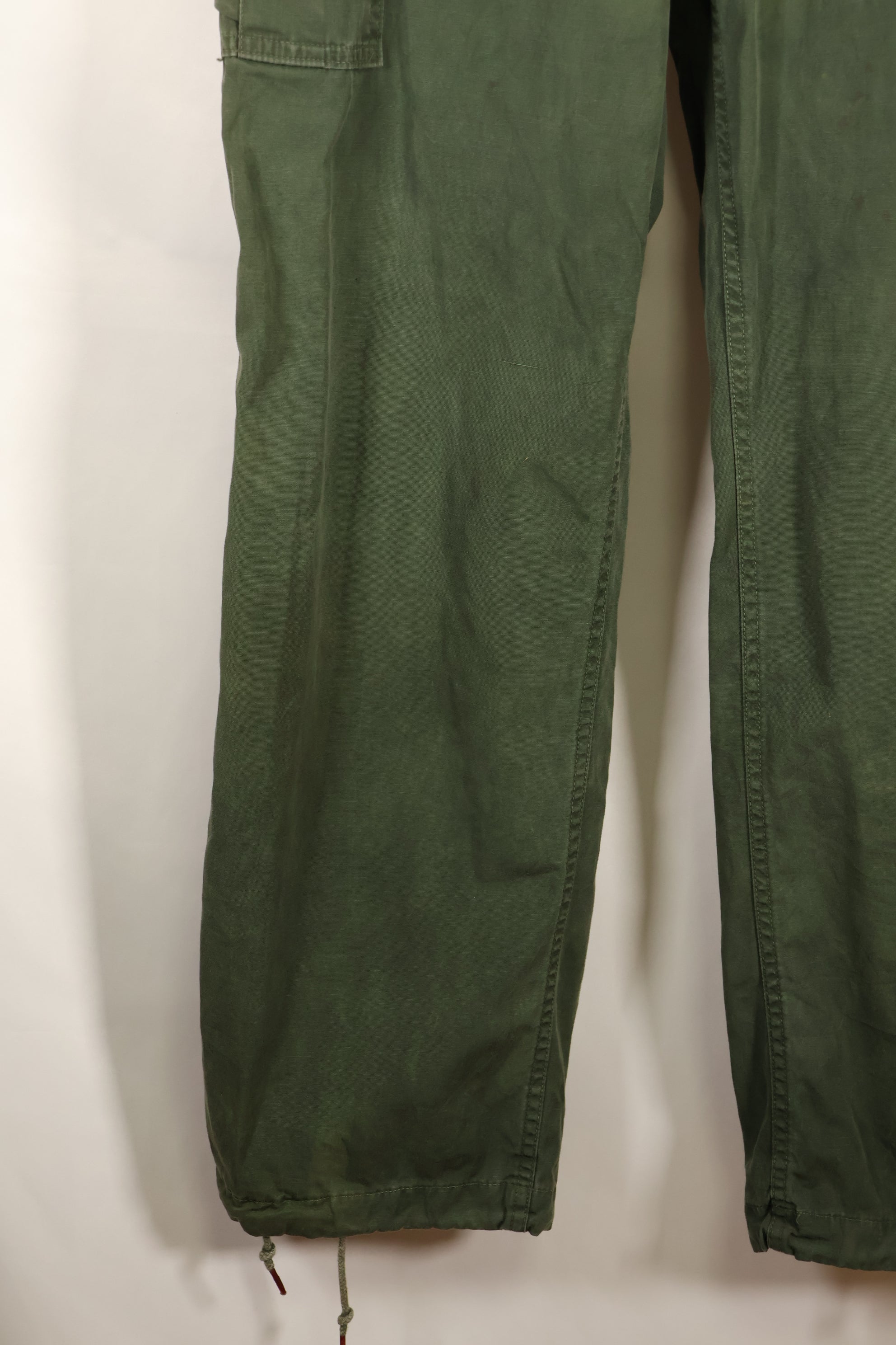 1963 contract, estimated S-L 1st Model Jungle Fatigue pants, dyed, CRC release, faded, used.