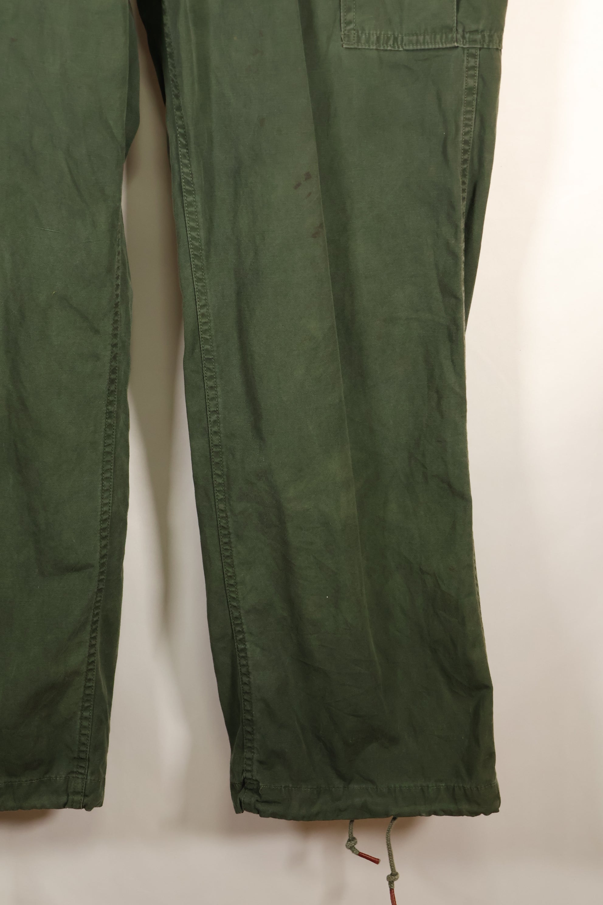 1963 contract, estimated S-L 1st Model Jungle Fatigue pants, dyed, CRC release, faded, used.