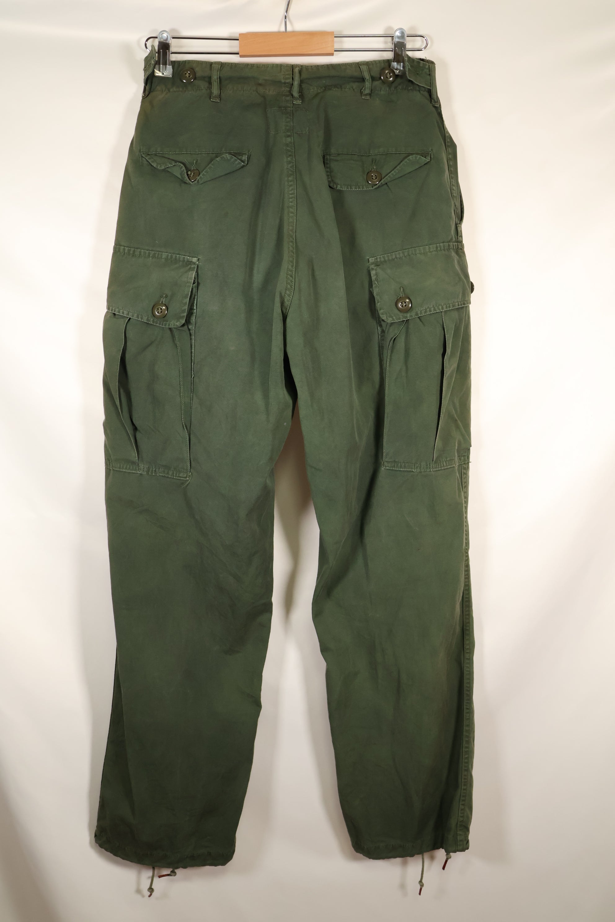 1963 contract, estimated S-L 1st Model Jungle Fatigue pants, dyed, CRC release, faded, used.