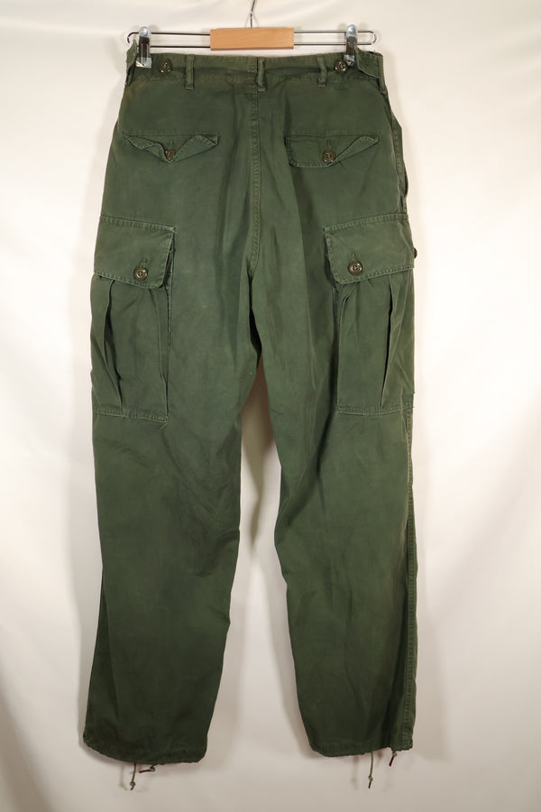 1963 contract, estimated S-L 1st Model Jungle Fatigue pants, dyed, CRC release, faded, used.