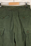 1963 contract, estimated S-L 1st Model Jungle Fatigue pants, dyed, CRC release, faded, used.