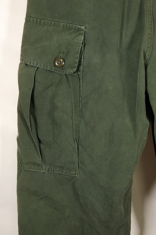 1963 contract, estimated S-L 1st Model Jungle Fatigue pants, dyed, CRC release, faded, used.