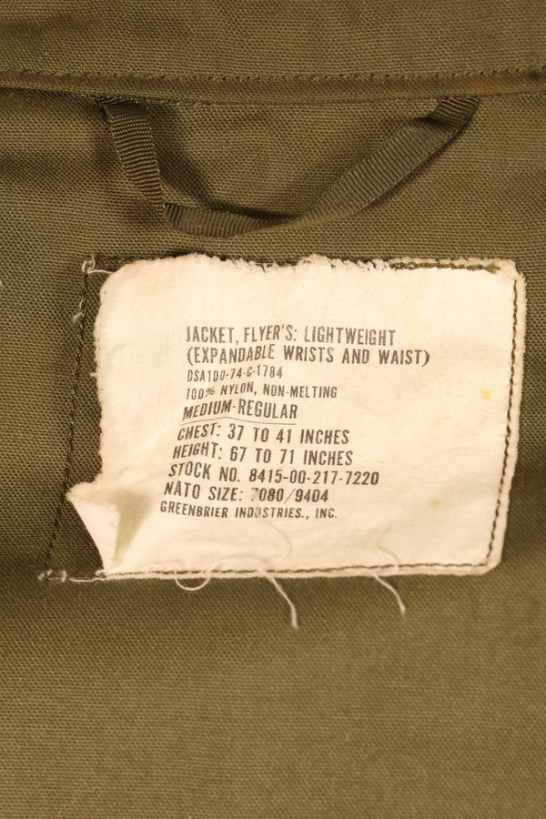 1974 Contract, M-R, U.S. Army, Pilot, Lightweight Jacket, Flight Jacket, Used