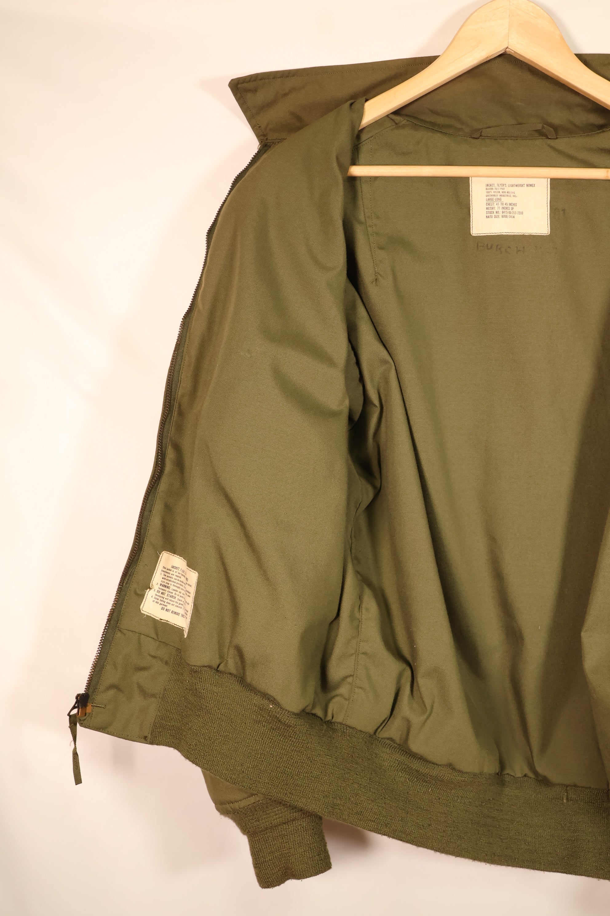 1979 Contract, L-L, NOMEX, U.S. Army, Pilot, Lightweight Jacket, Flight, Zipper Damaged, Used
