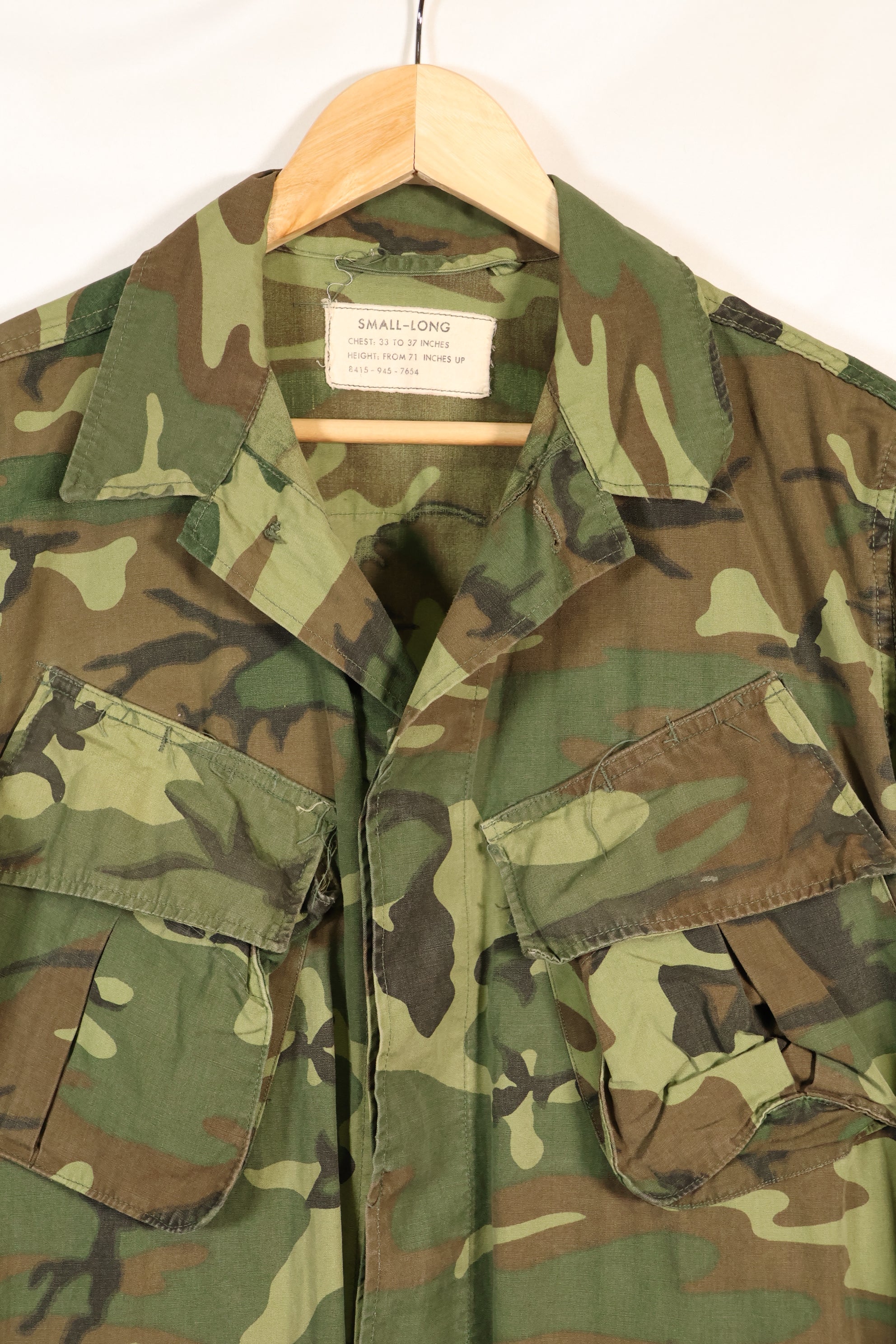 Circa 1966-67 US Army ERDL Camouflage Leaf Camouflage Jungle Fatigue Jacket, used.