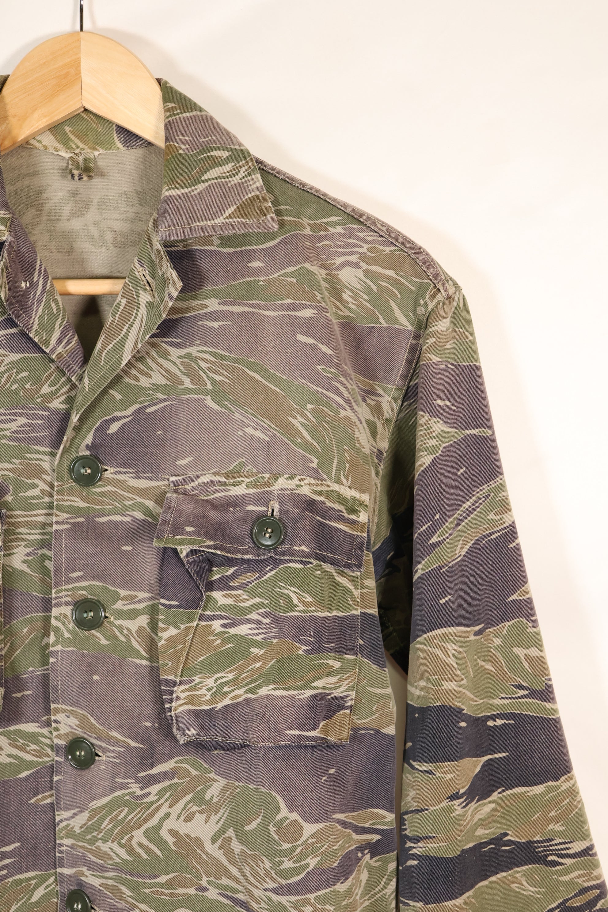 Mid-1960s Japanese Silver Tiger Asian Cut shirt with faded tiger stripes, used.