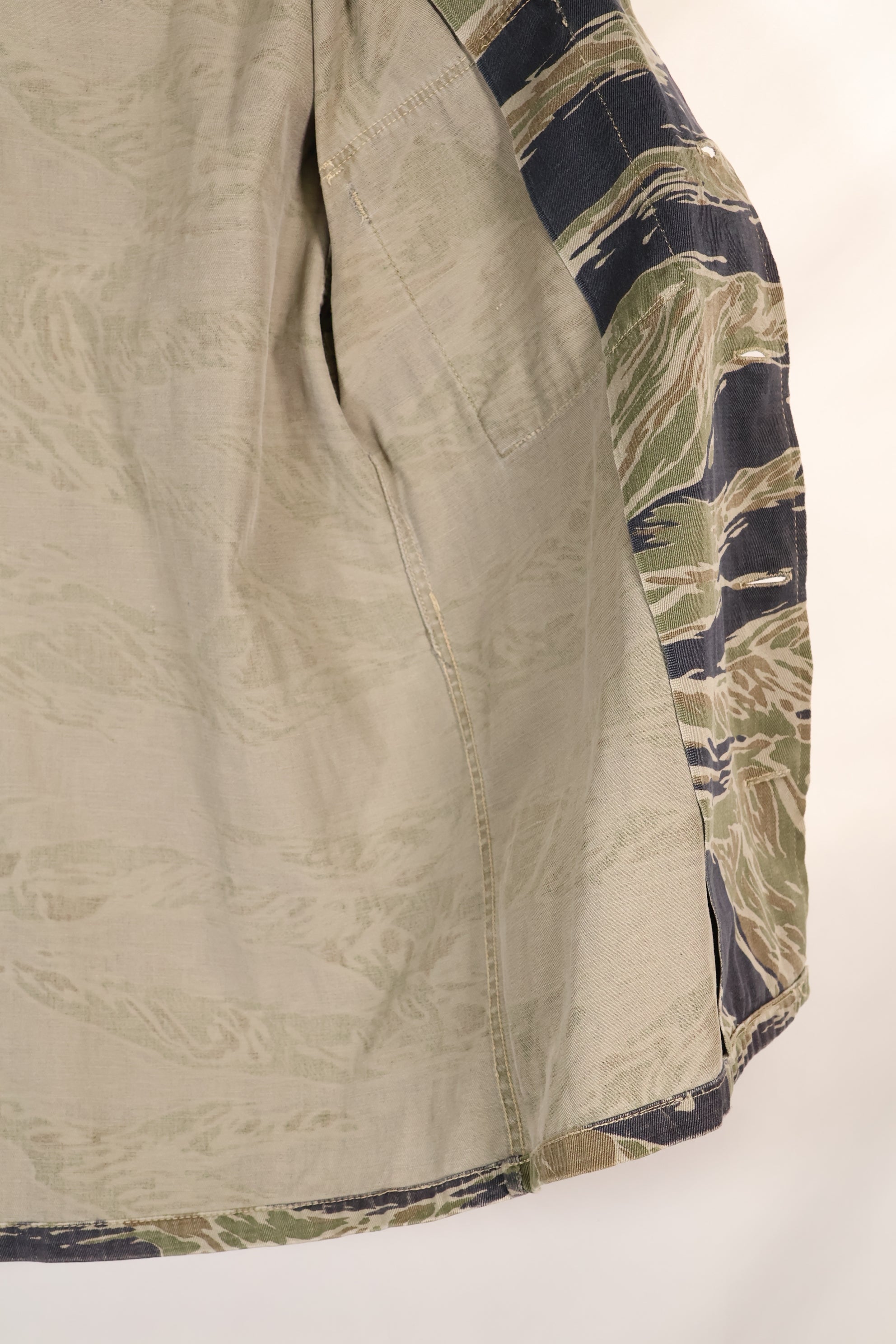 Mid-1960s Japanese Silver Tiger Asian Cut shirt with faded tiger stripes, used.