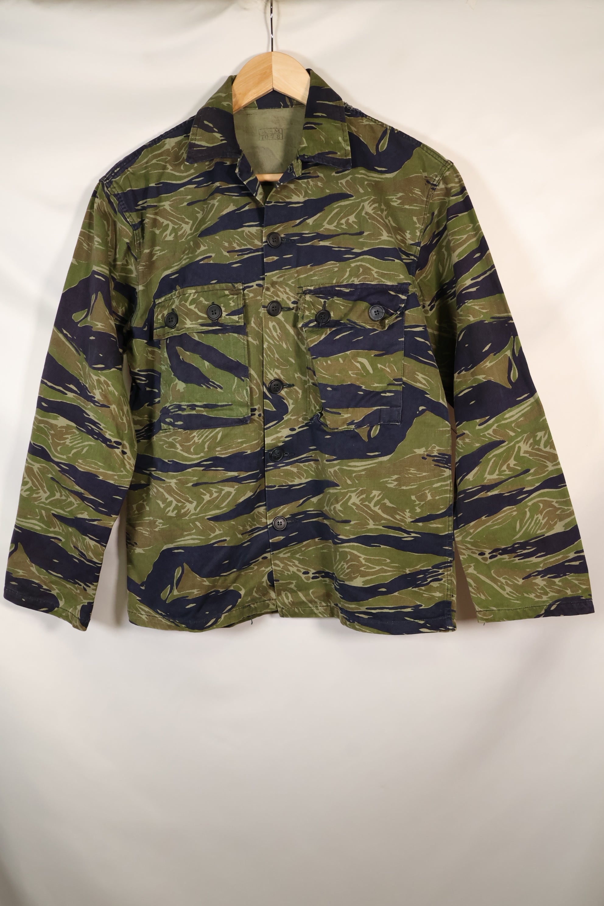 Early 1970s A-M TO-78 Silver Tiger Variation Tiger Stripe Shirt, used.