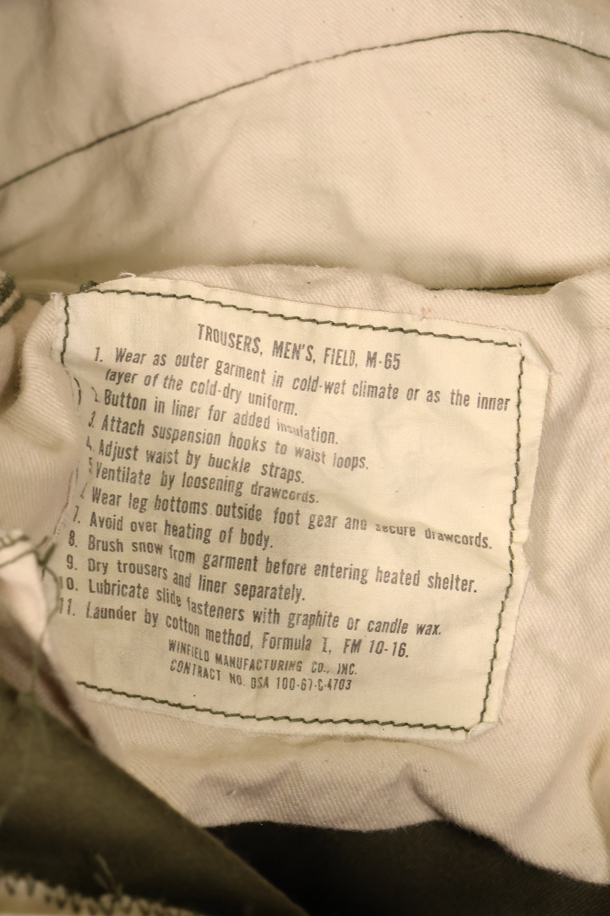1967 Contract, M-R, U.S. Military, M-65 Field Pants, Early Production, Used