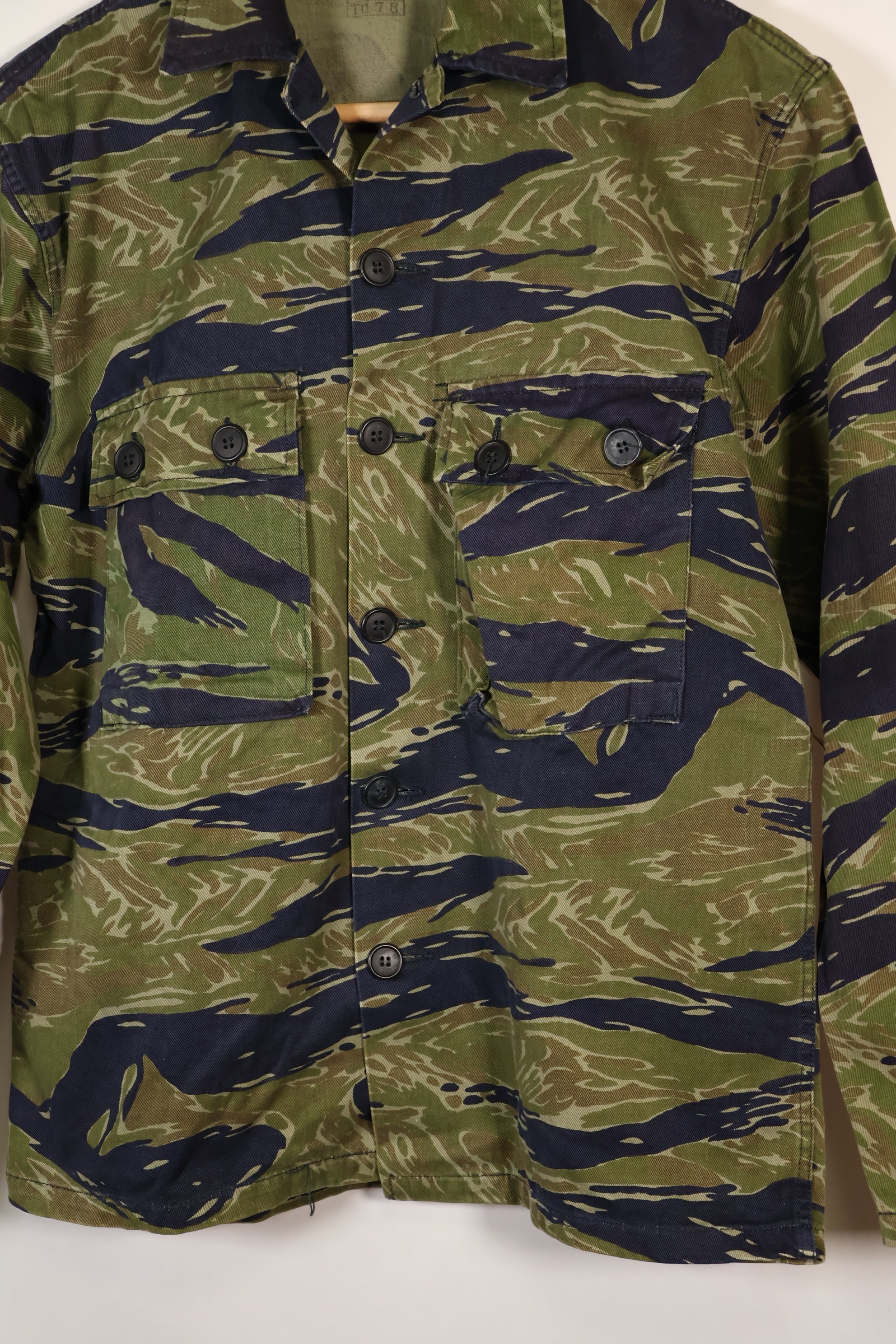 Early 1970s A-M TO-78 Silver Tiger Variation Tiger Stripe Shirt, used.