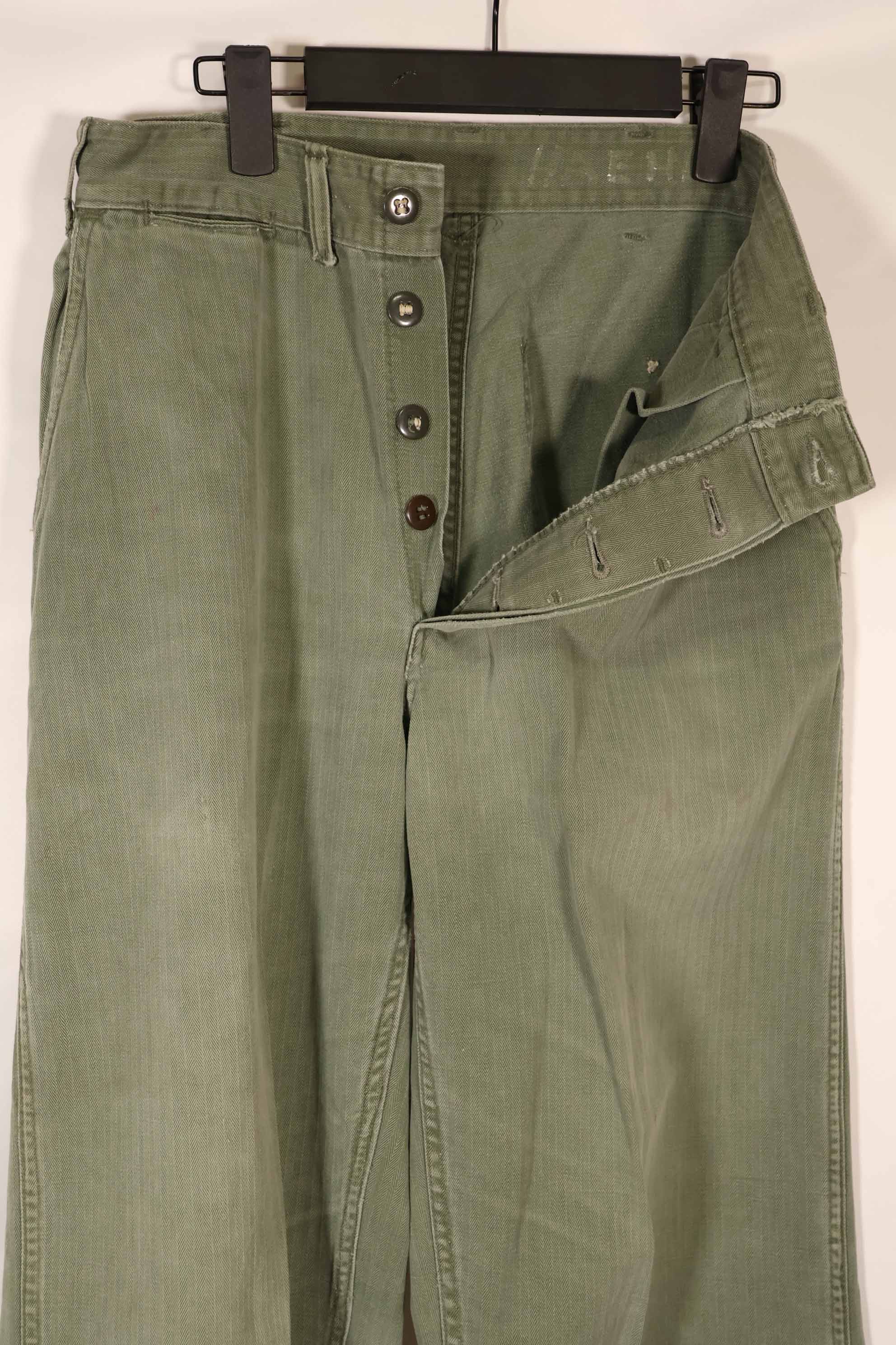 Real 1940s WWII U.S. Marine Corps HBT pants, used, B