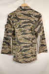 Early 1970s Late War Pattern Tiger Stripe Heavy Cotton Shirt, faded, used.