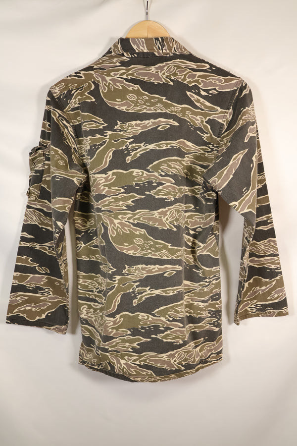 Early 1970s Late War Pattern Tiger Stripe Heavy Cotton Shirt, faded, used.