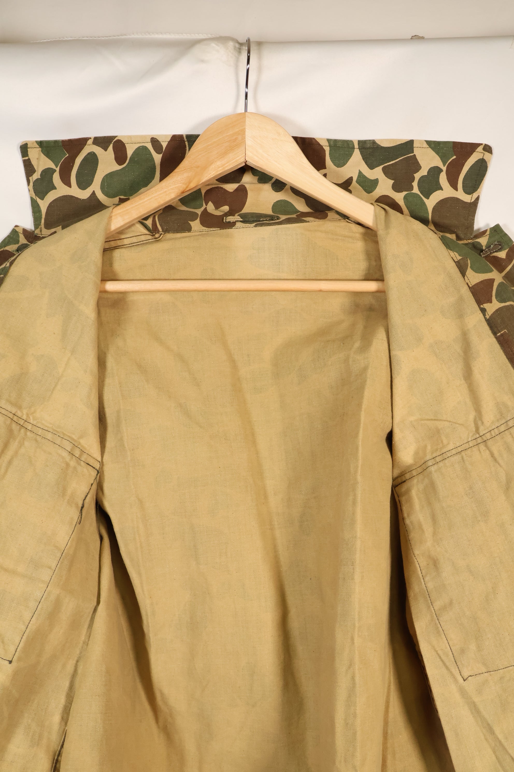 1970's manufactured in Okinawa, Japan, Beogum camouflage duck hunter hunting shirt, used.