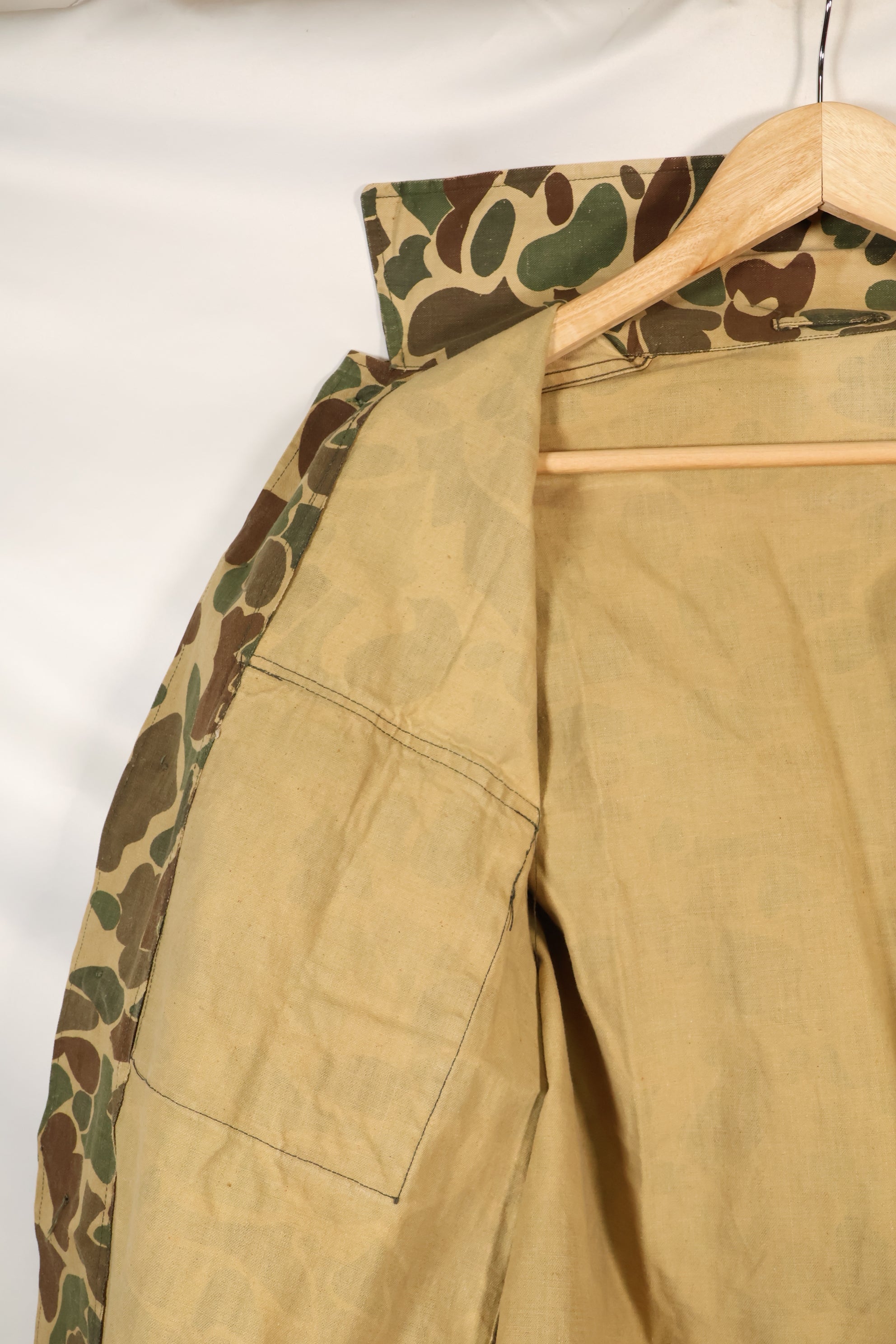 1970's manufactured in Okinawa, Japan, Beogum camouflage duck hunter hunting shirt, used.