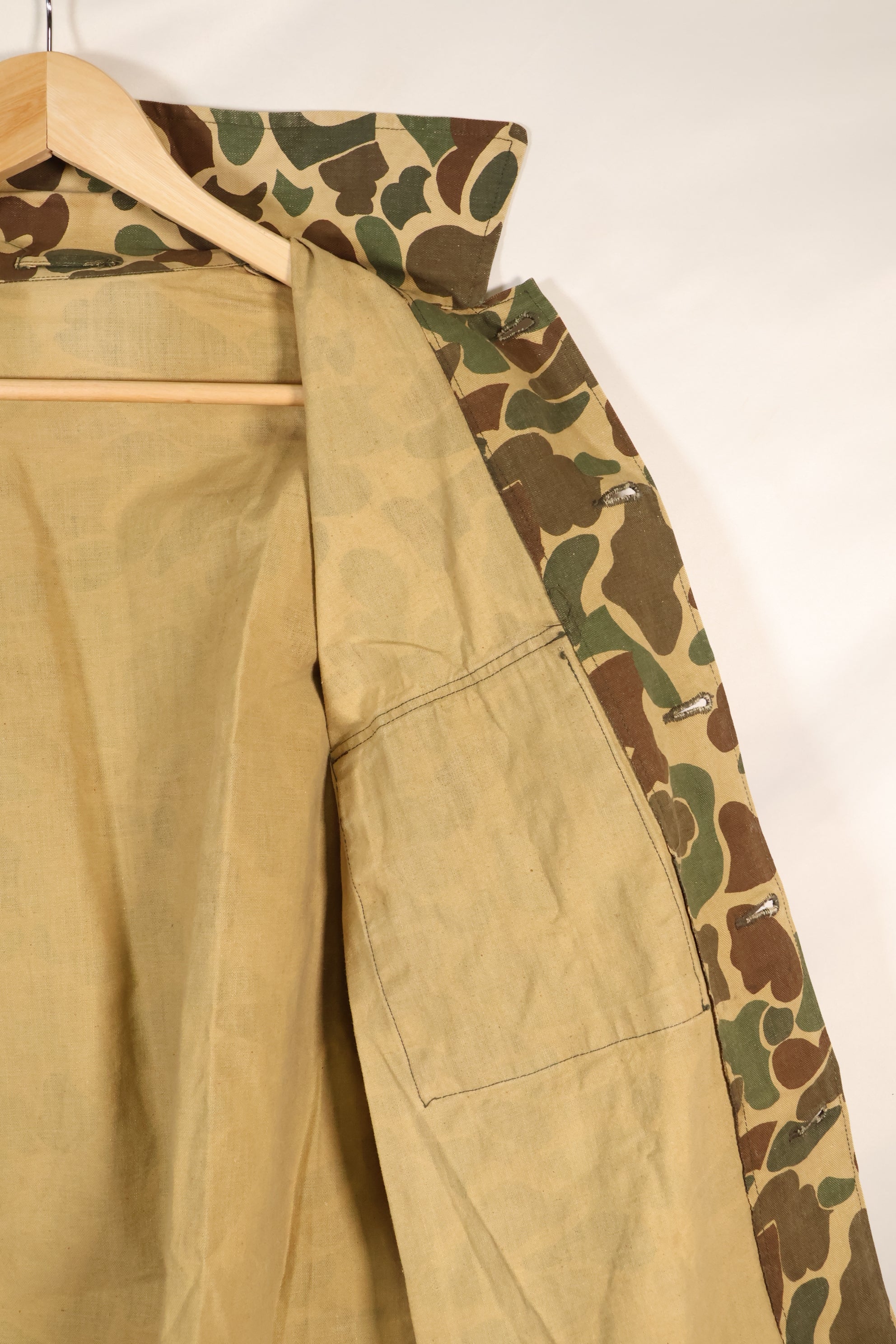 1970's manufactured in Okinawa, Japan, Beogum camouflage duck hunter hunting shirt, used.