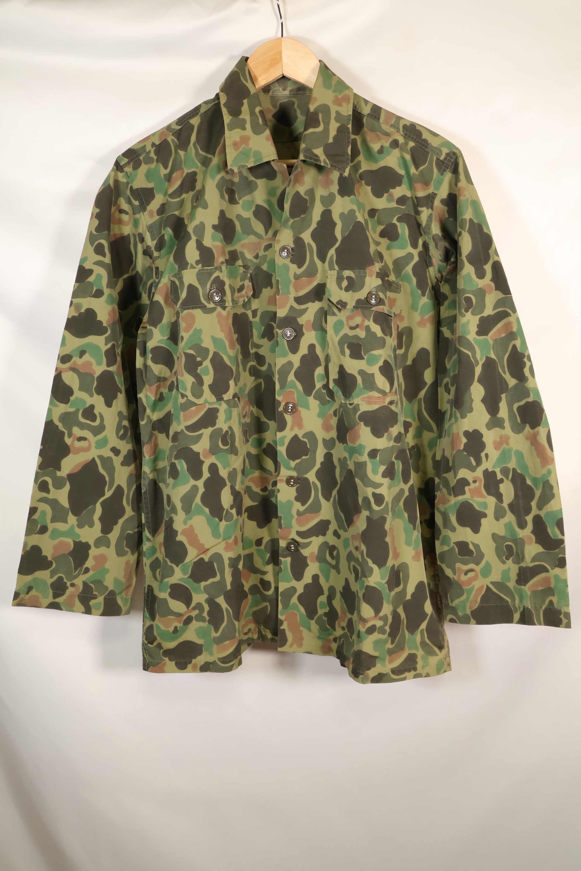 Circa 1970s Korean Army Frogskin Camouflage Nylon Fabric Local Made Shirt Used