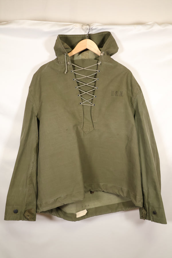1950s-60s size M US Navy rain deck parka anorak, used.