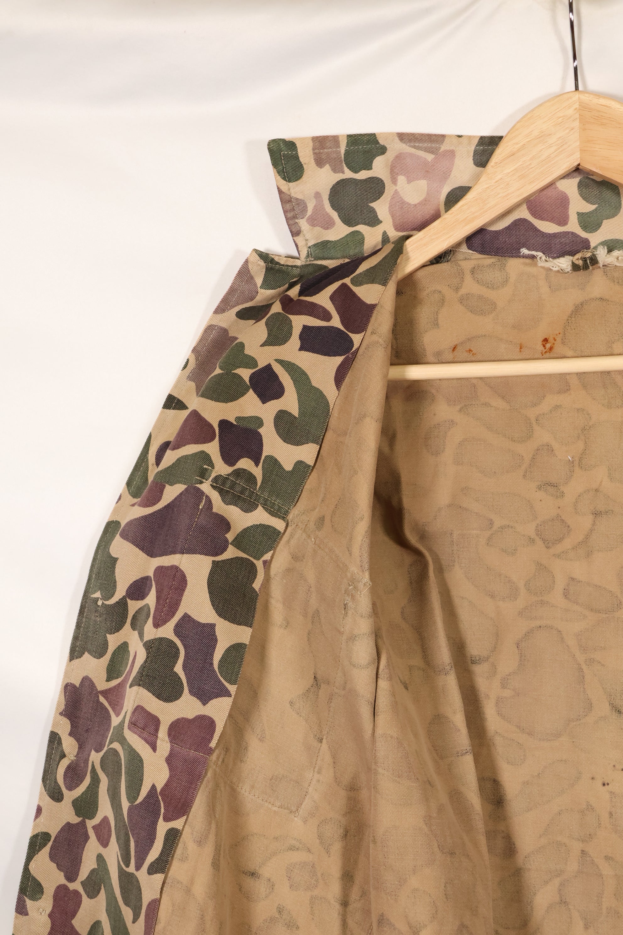 Early 1960s, faded, estimated A-L CIDG, beogum camouflage Asian cut shirt.