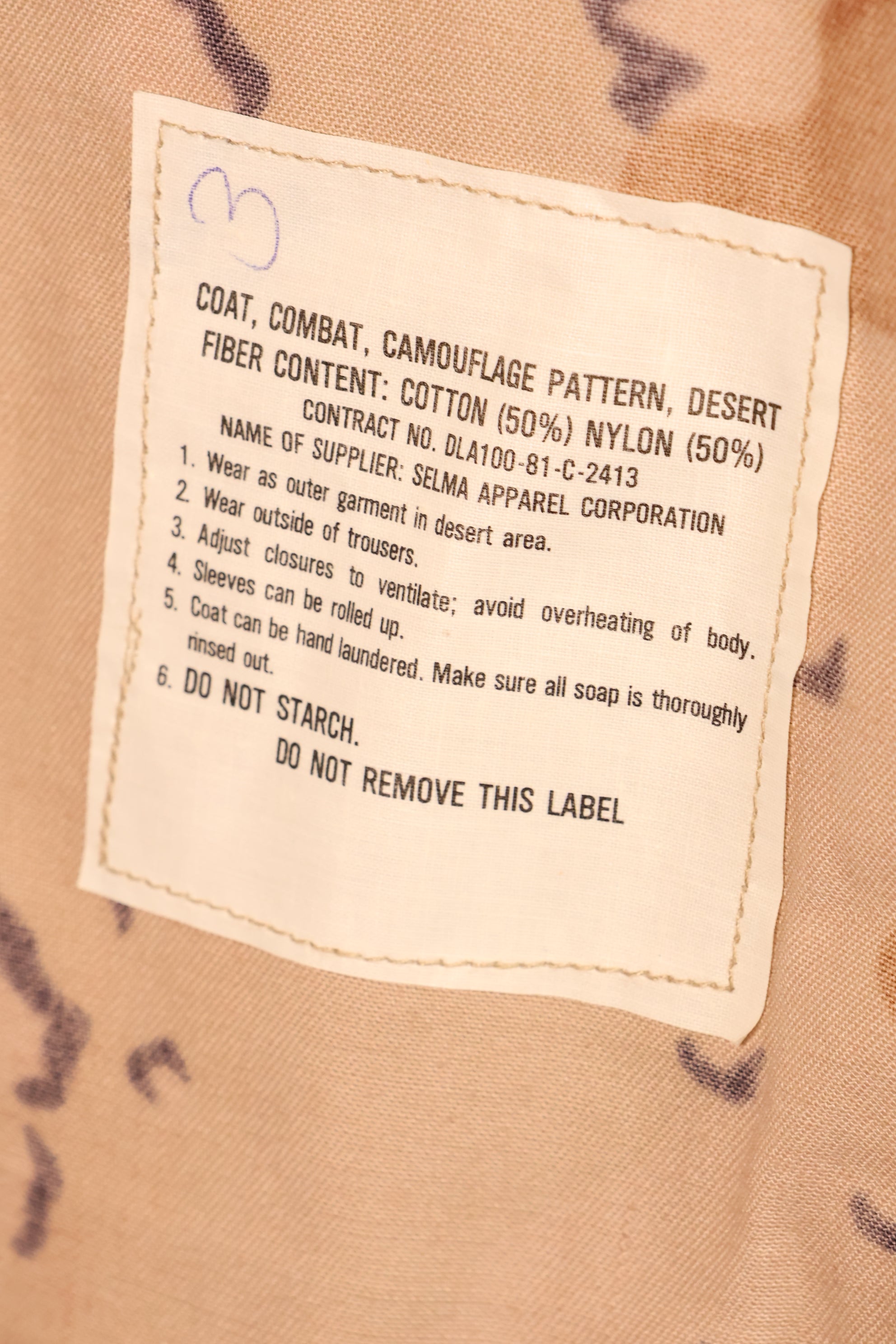 1981 Contract, M-S, White Tag, Early Production, 82nd Airborne Division, 6C Desert Camouflage, Chocolate Chip Camouflage, Jacket, Used