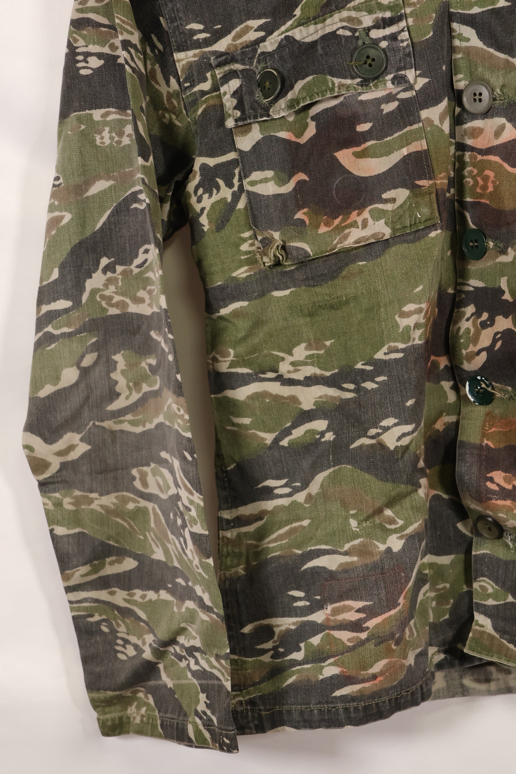 1960s Tiger stripe shirt, CIDG pattern, faded, stained, used.