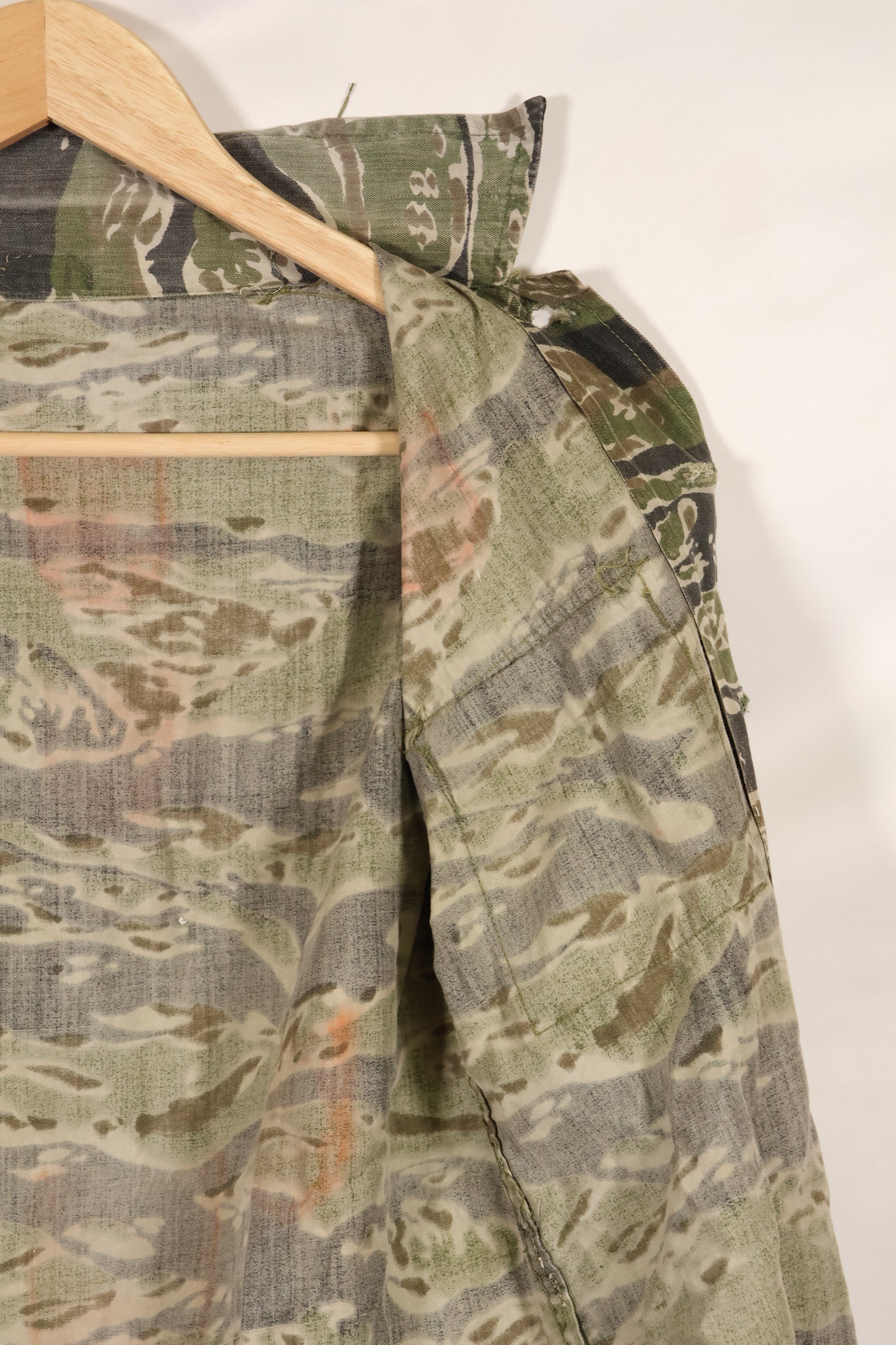 1960s Tiger stripe shirt, CIDG pattern, faded, stained, used.