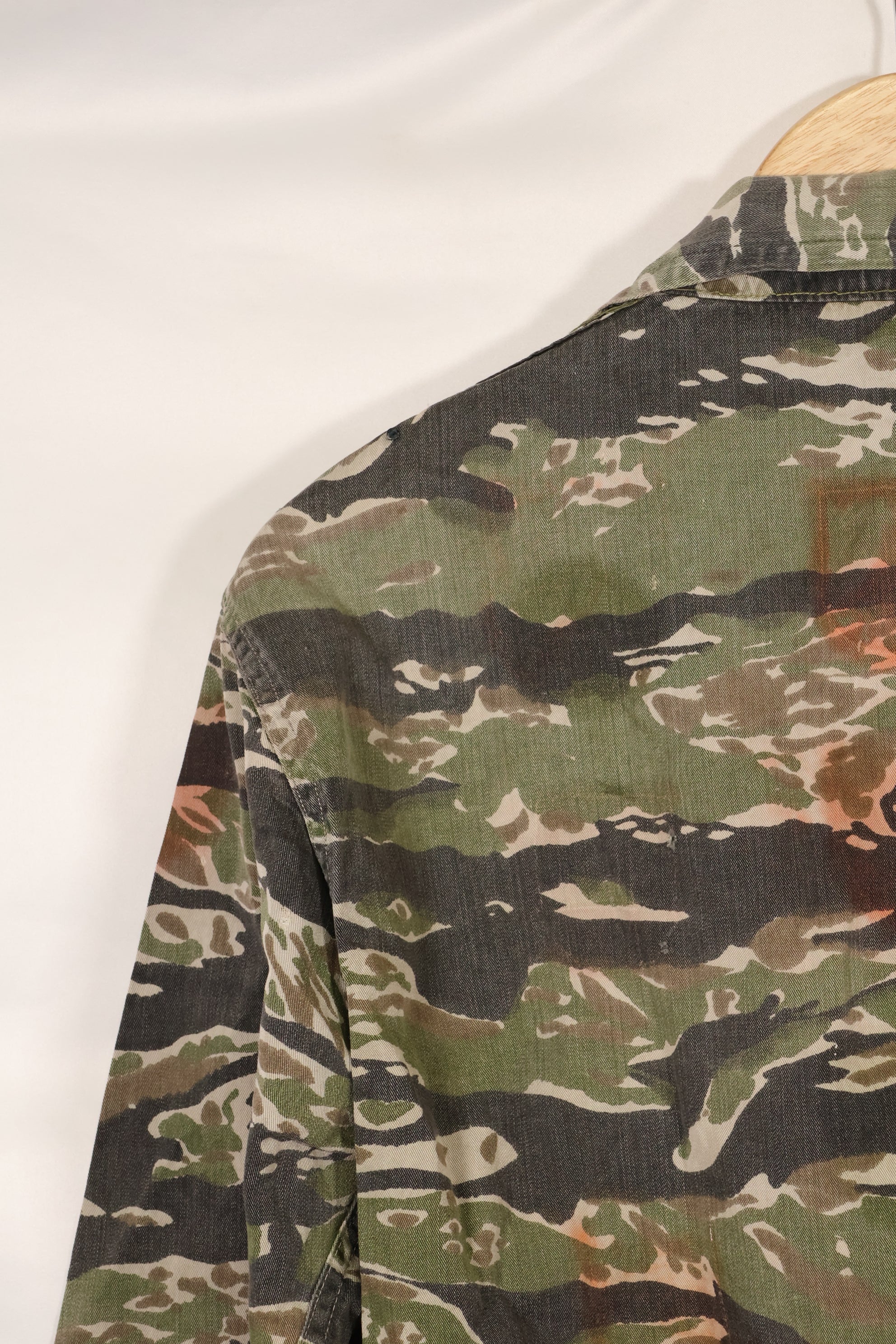 1960s Tiger stripe shirt, CIDG pattern, faded, stained, used.