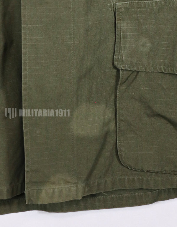 Real 1968 4th Model Jungle Fatigue Jacket, stained, patch included.