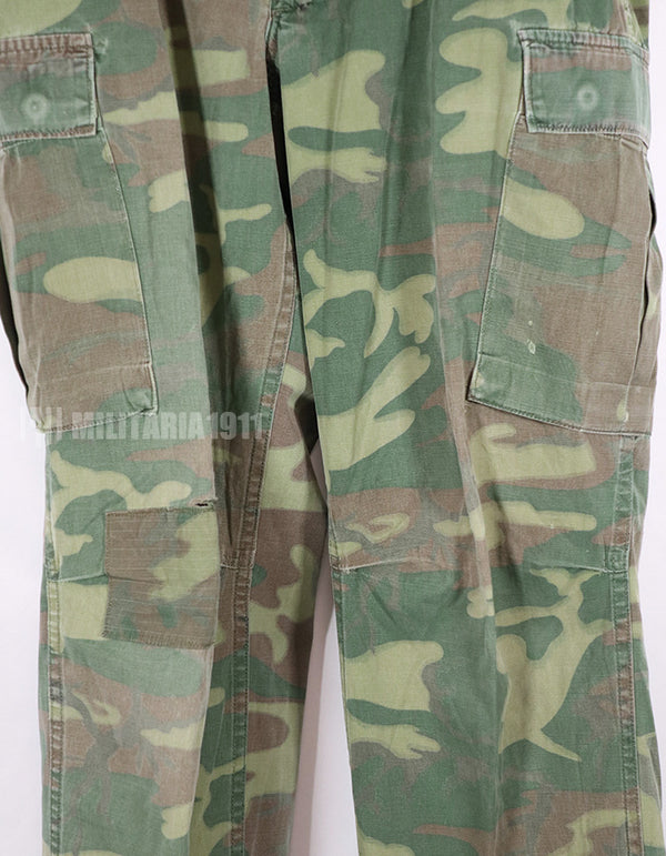 Real Non Rip Poplin ERDL Fatigue Pants, used, repaired and torn.