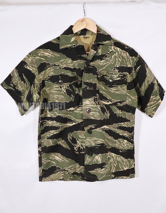 Real Early Okinawa Tiger JWD short sleeve shirt, button missing & repaired, used.