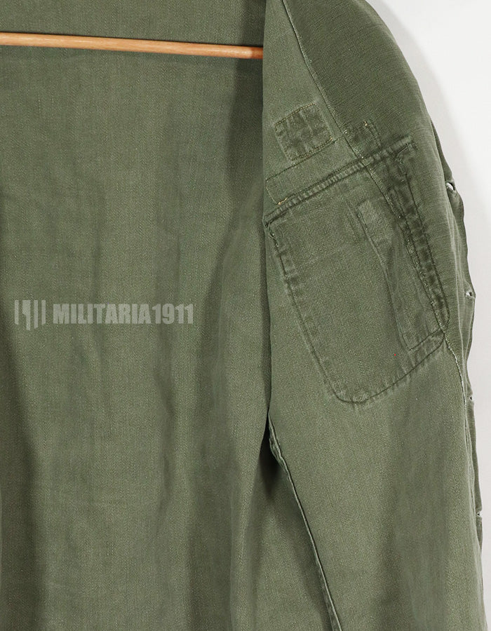 Real early OG-107 utility shirt with special forces patch, faded, used.