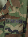 Original USAF NCO Woodland Camouflage Jacket with patch, poor condition, made in 1993.