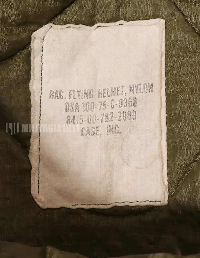 Original U.S. Air Force helmet bag, made in 1976, zipper closure not available, used.