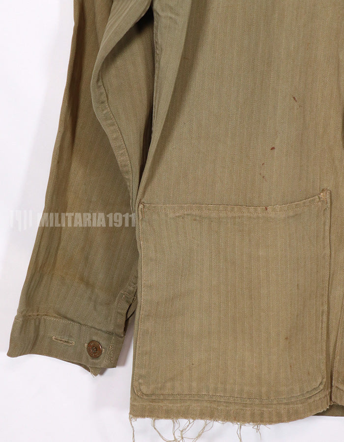 Real USMC WWII P-41 HBT uniform with tanning and tears.