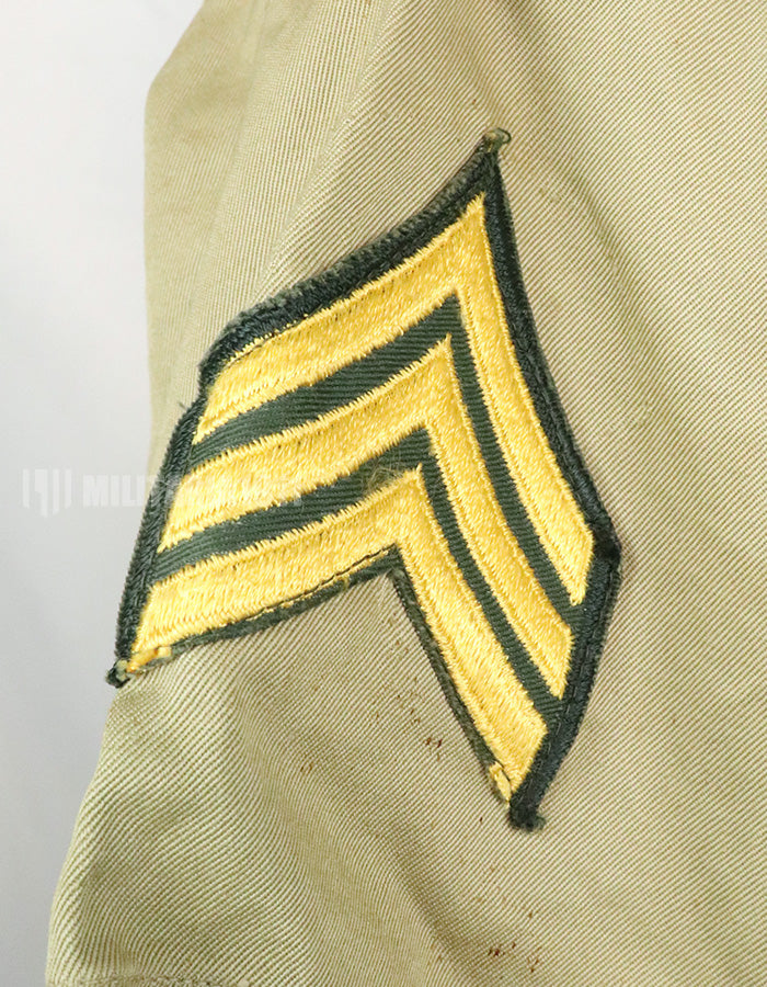 Original U.S. Army Cotton Khaki Shirt Service Shirt with Rank insignia patch 1st Signal Bde