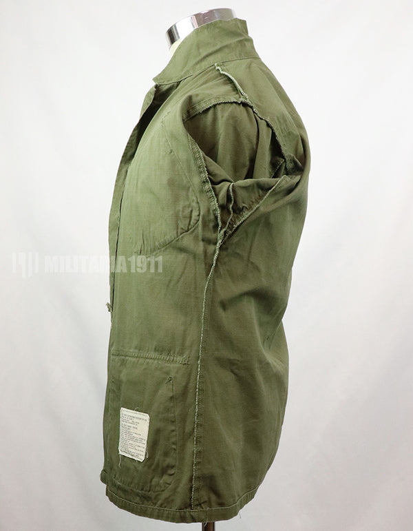 Original Late model, ripstop fabric, jungle fatigues, X-S-S, 1970, missing button, damaged.