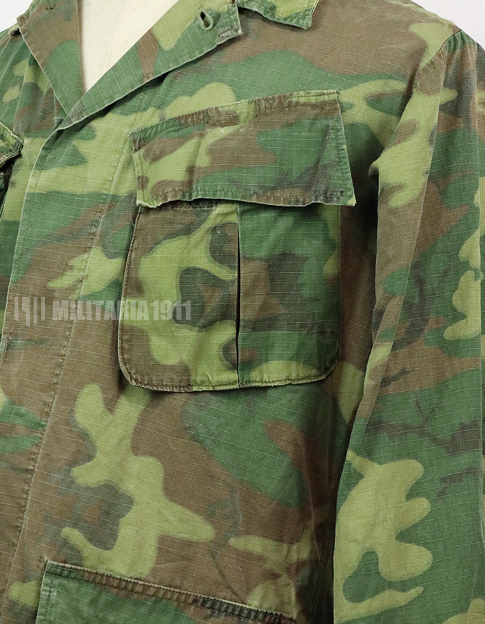 Original U.S. Army ERDL jungle fatigues, 1968 cotract, no size tag, stained.