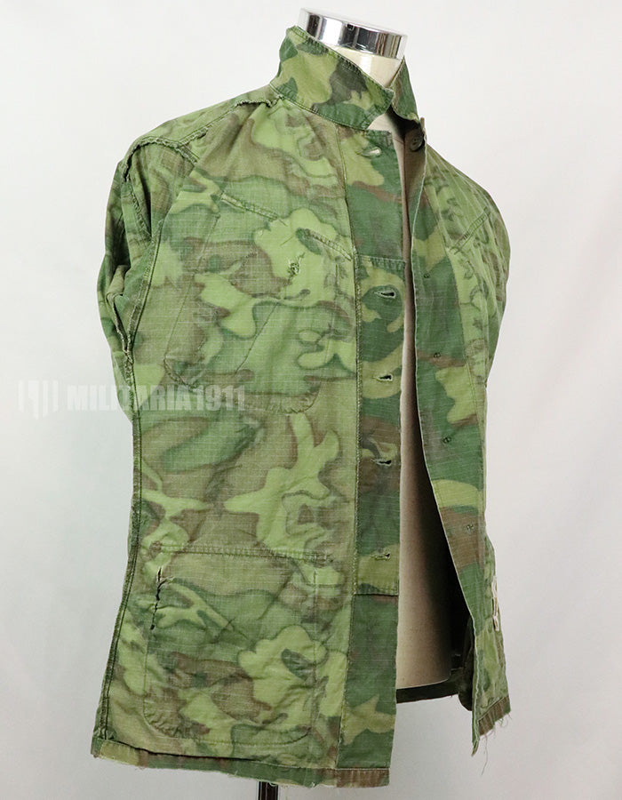 Original U.S. Army ERDL jungle fatigues, 1968 cotract, no size tag, stained.