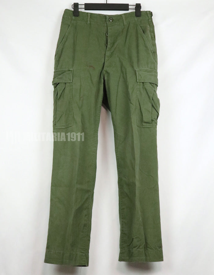 Original 2nd model Jungle Fatigue pants, non-ripstop, worn, scratched, faded. Scuffed, faded