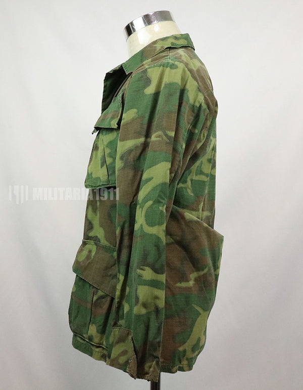 Original U.S. Army ERDL Jungle Fatigue Ripstop fabric, 1969, stained.