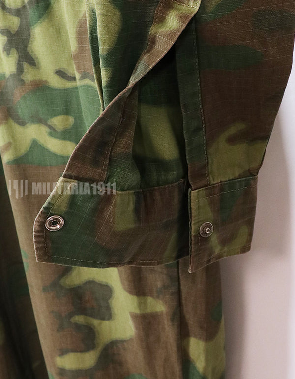 Original South Vietnam Air Force ERDL locally made flight suit, stained, zipper and buttons damaged.